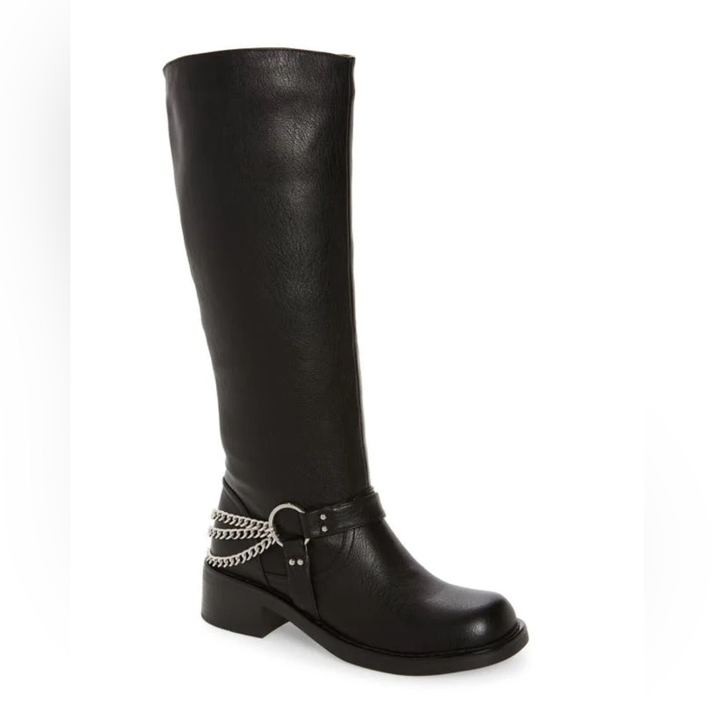 AZALEA WANG Black Gardner Chain Detail Engineer Boot